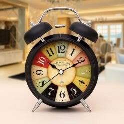 Vintage Colorful Twin Bell Table Alarm Clock with Night LED Light
